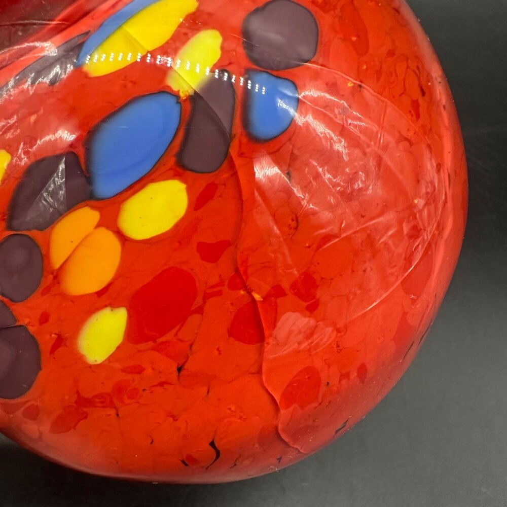 Paperweight Candle Holder Bohemian Art Glass Handmade Red Rainbow Czech READ - Picture 11 of 12